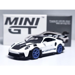 Mini GT Porsche 911 (992) GT3 RS Weissach Package – White with Indigo Blue – LHD