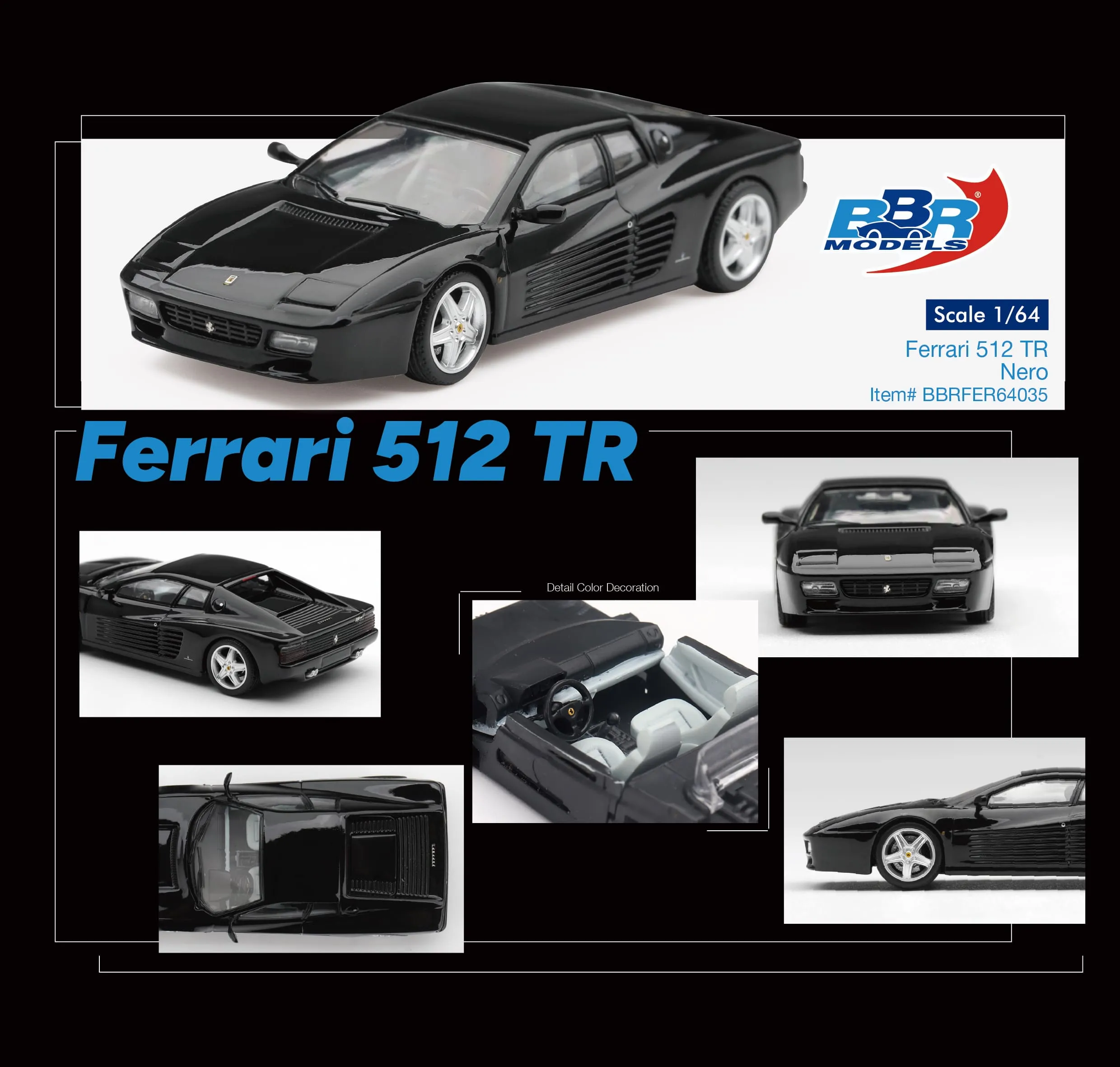 Ekskluzywny model BBR Ferrari 512 TR Nero 1992 w kartoniku skala 1:64