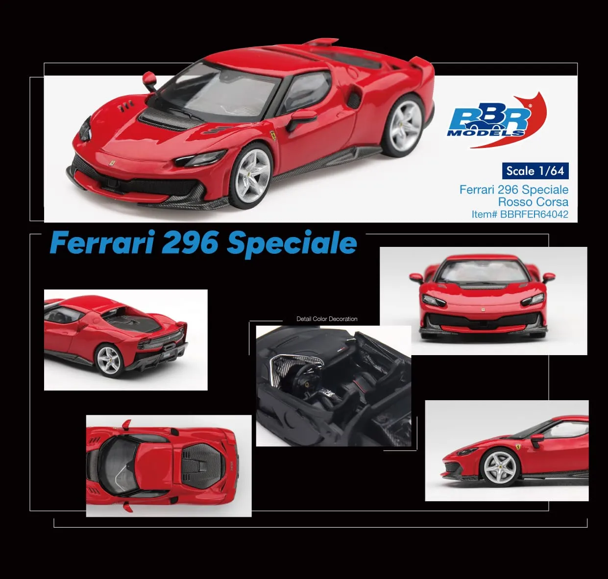 Model kolekcjonerski BBR Ferrari 296 Speciale Rosso Corsa 2024 skala 1:64