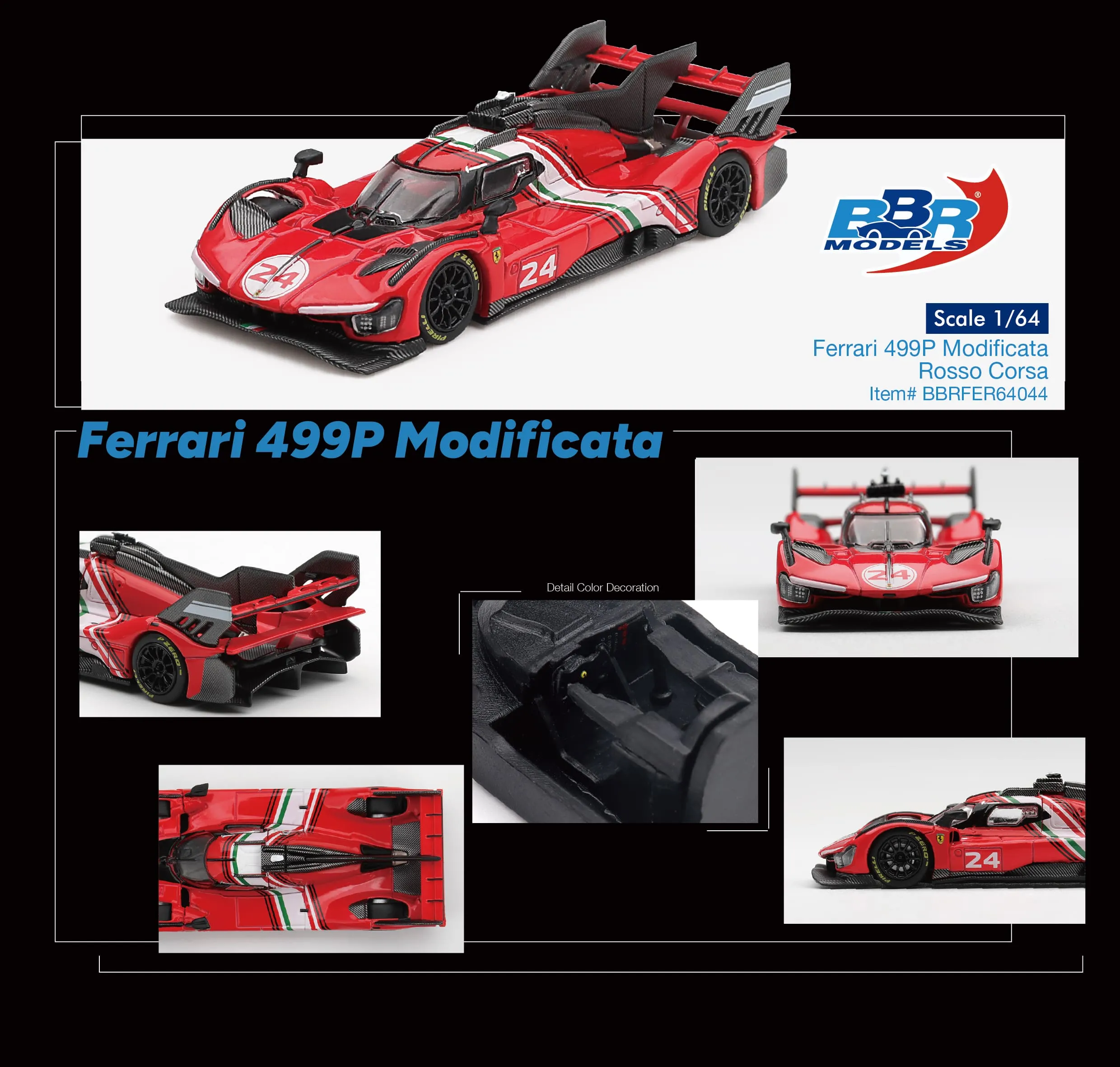 Wyścigowy model BBR Ferrari 499P Modificata Rosso Corsa 2025 skala 1:64 BBRFER64044
