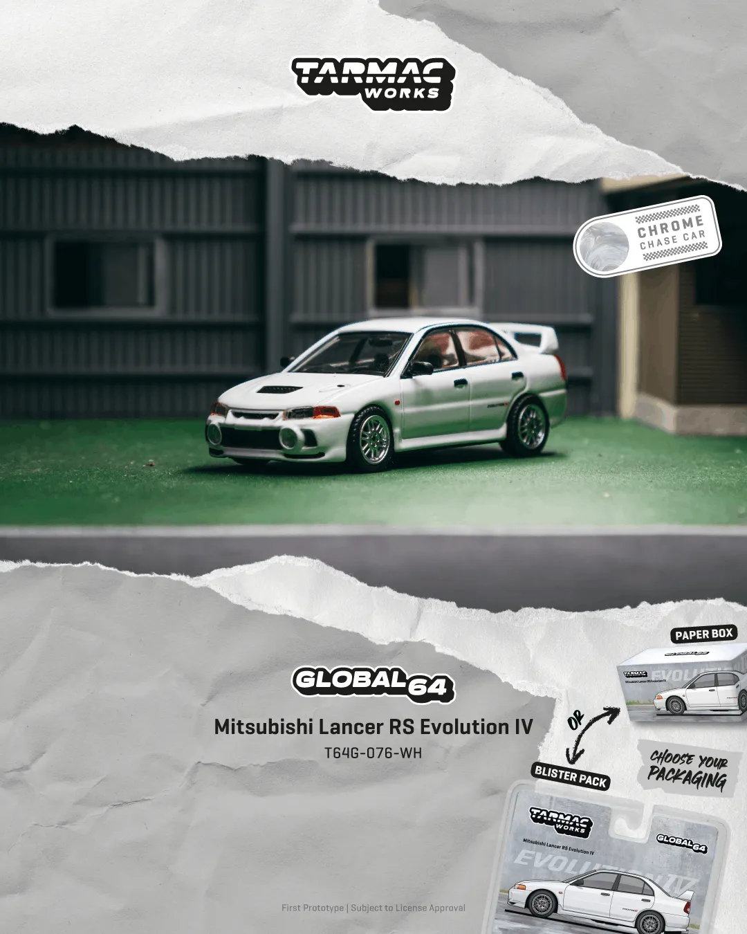 Tarmac Works Mitsubishi Lancer RS Evolution IV – White (T64G-076-WH)