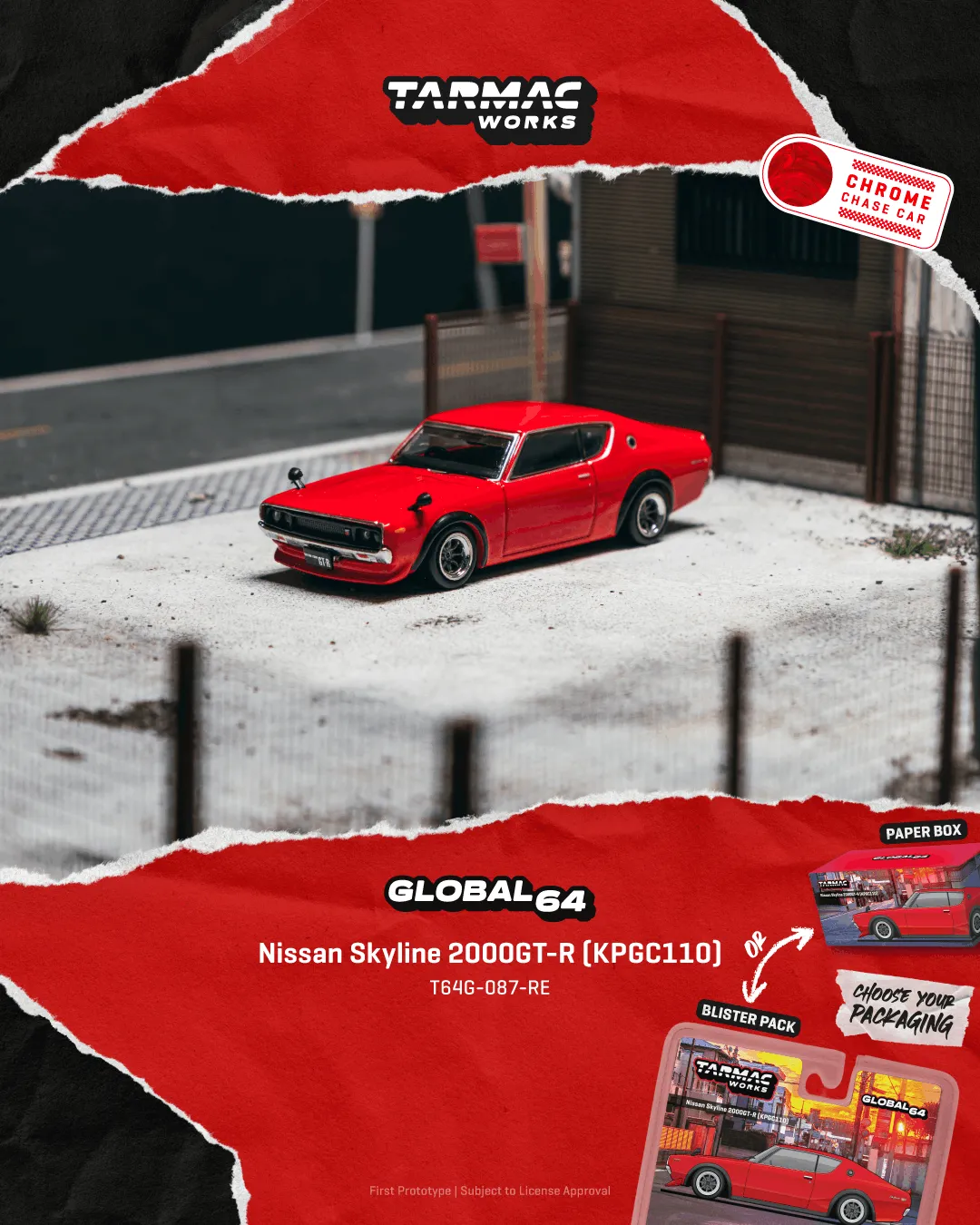 Tarmac Works Nissan Skyline 2000GT-R (KPGC110) – Red (T64G-087-RE)
