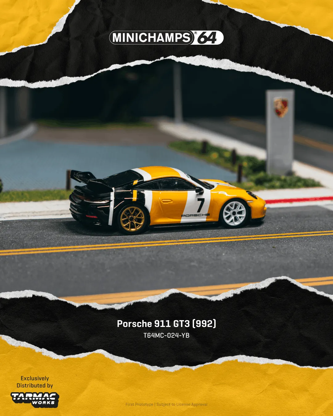 Tarmac Works Porsche 911 GT3 (992) – Yellow / Black (T64MC-024-YB)