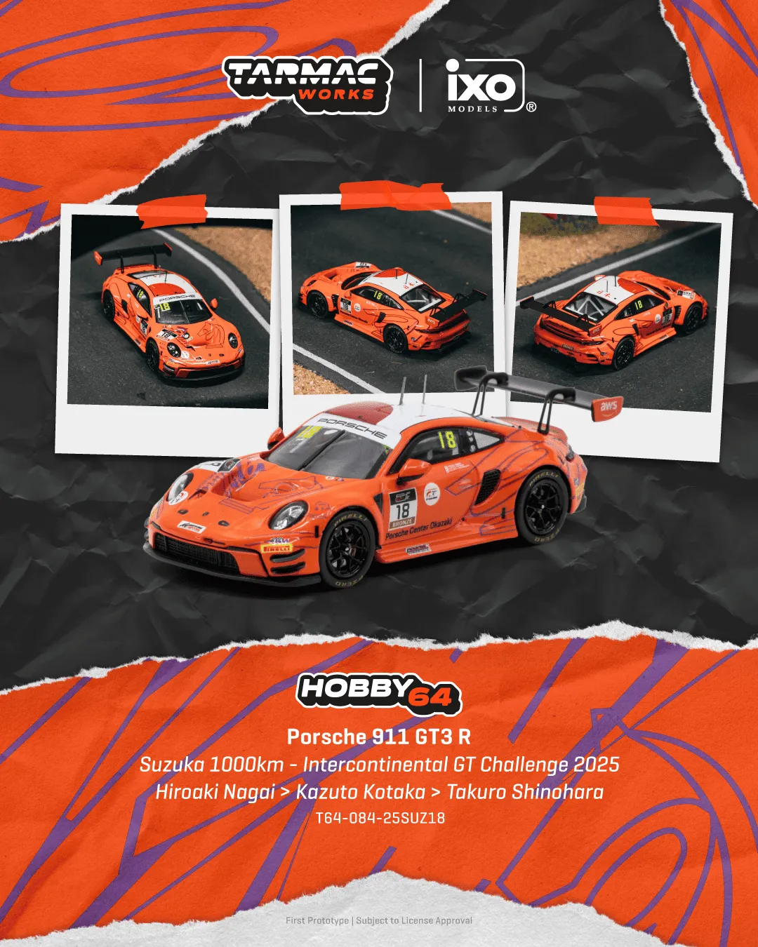 Tarmac Works Porsche 911 GT3 R – Suzuka 1000km 2025 – Hiroaki Nagai / Kazuto Kotaka / Takuro Shinohara T64-084-25SUZ18