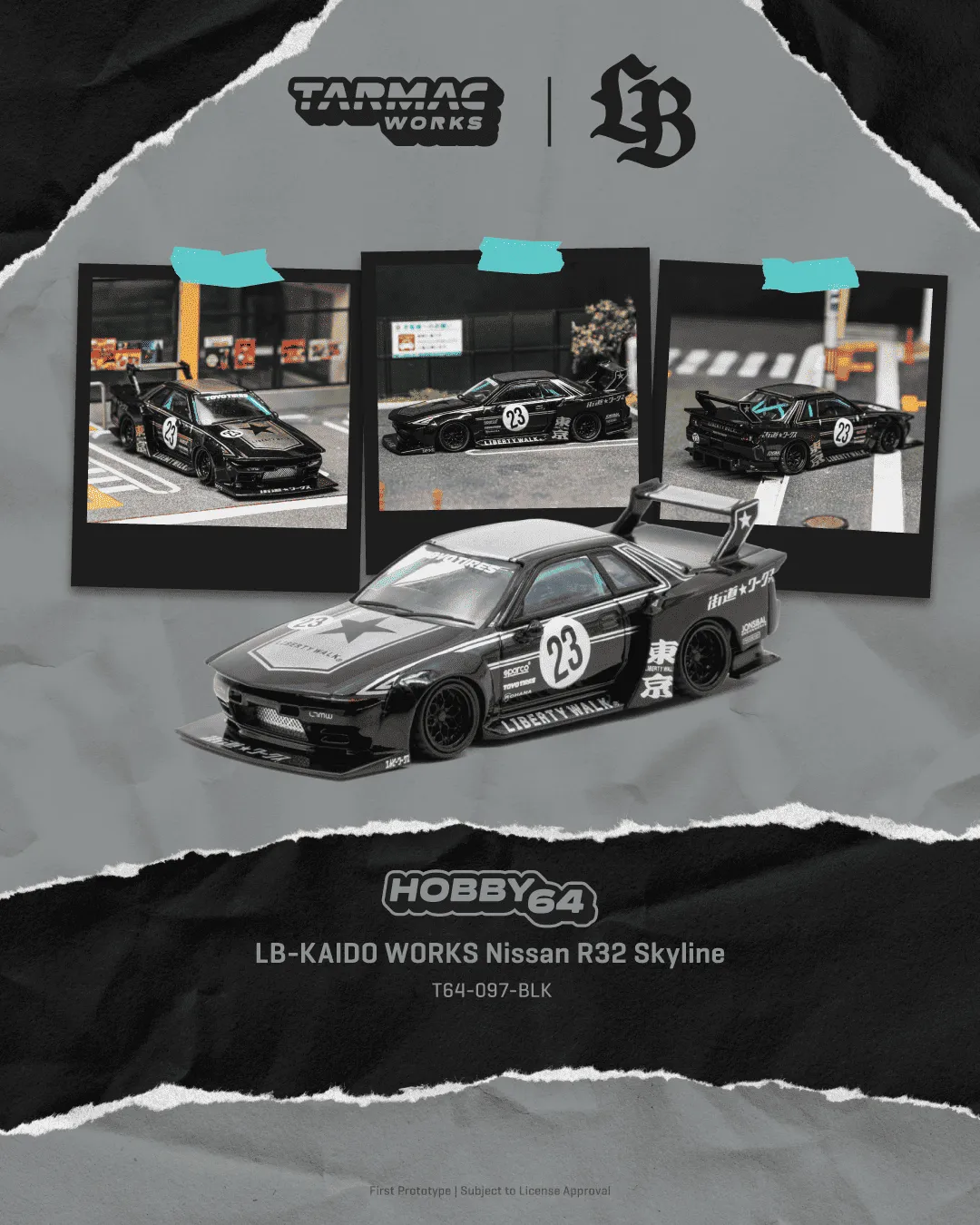 Tarmac Works LB-KAIDO WORKS Nissan R32 Skyline – Black T64-097-BLK